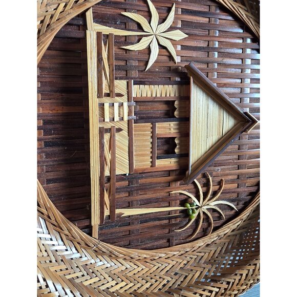 Set Of 3 Handcrafted Bamboo & Rattan Wall Decor Tropical Hut & Palm Tree Design - Picture 10 of 13